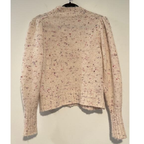 Rebecca Taylor Speckled Cable Knit Puff Sleeve Sweater Cream Wool Alpaca Size M - Picture 2 of 7